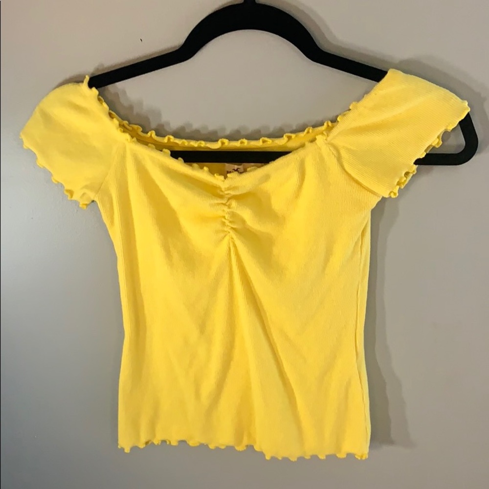 yellow Hollister off the shoulder top